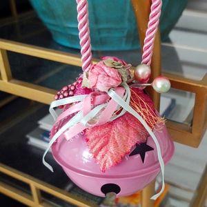 Lovely Pink & White Bell  (Makes Noise) 2each Holiday Ornament